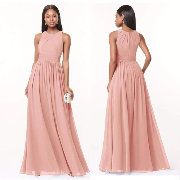 Azazie Dresses & Skirts - AZAZIE HARPER Flowy  Pleated Chiffon Floor-Length Dress Rosette